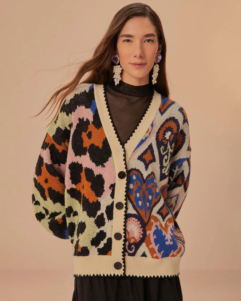 Mixed Ikat Hearts Knit Cardigan sold by ban.do product image thumbnail 2