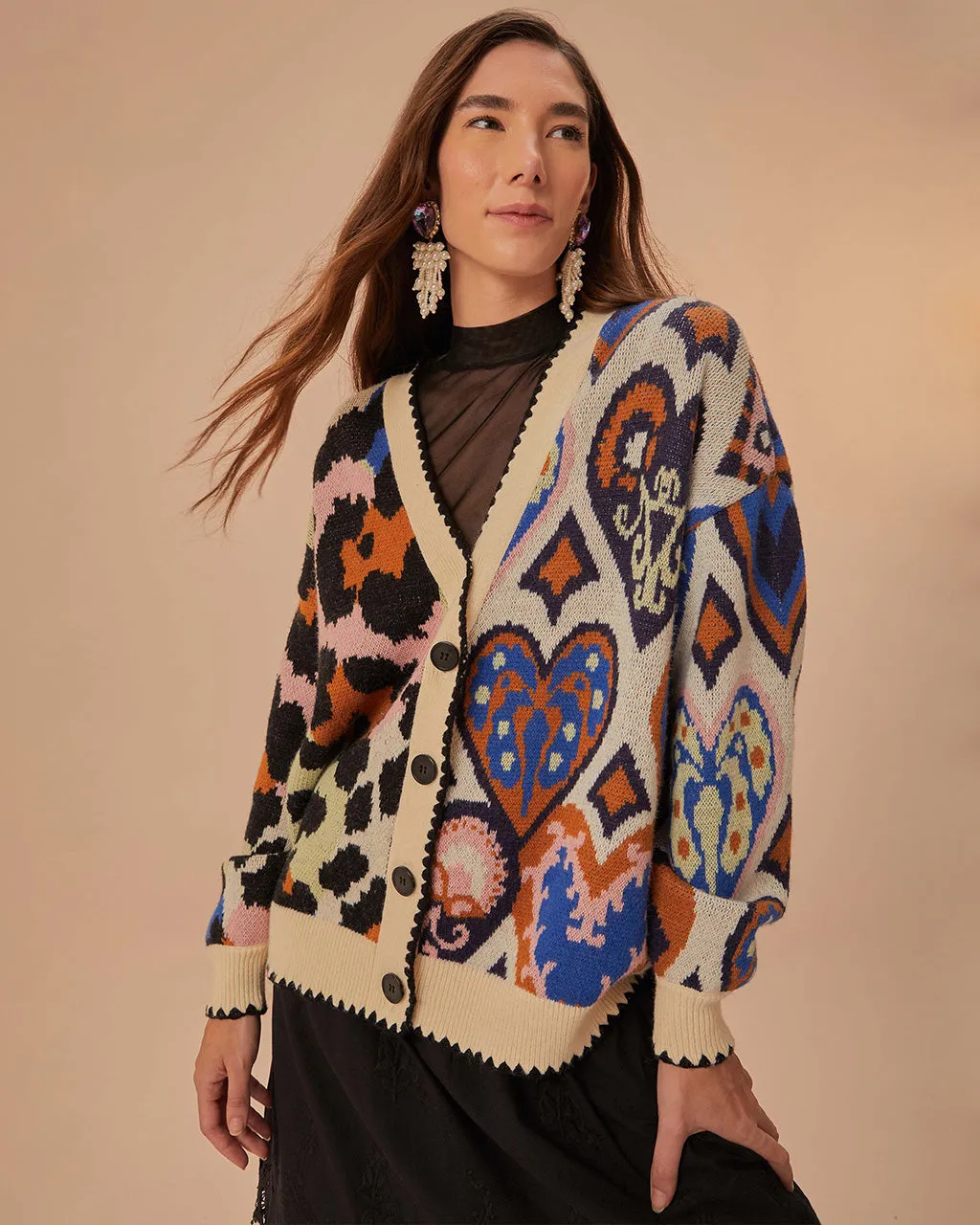 Mixed Ikat Hearts Knit Cardigan sold by ban.do