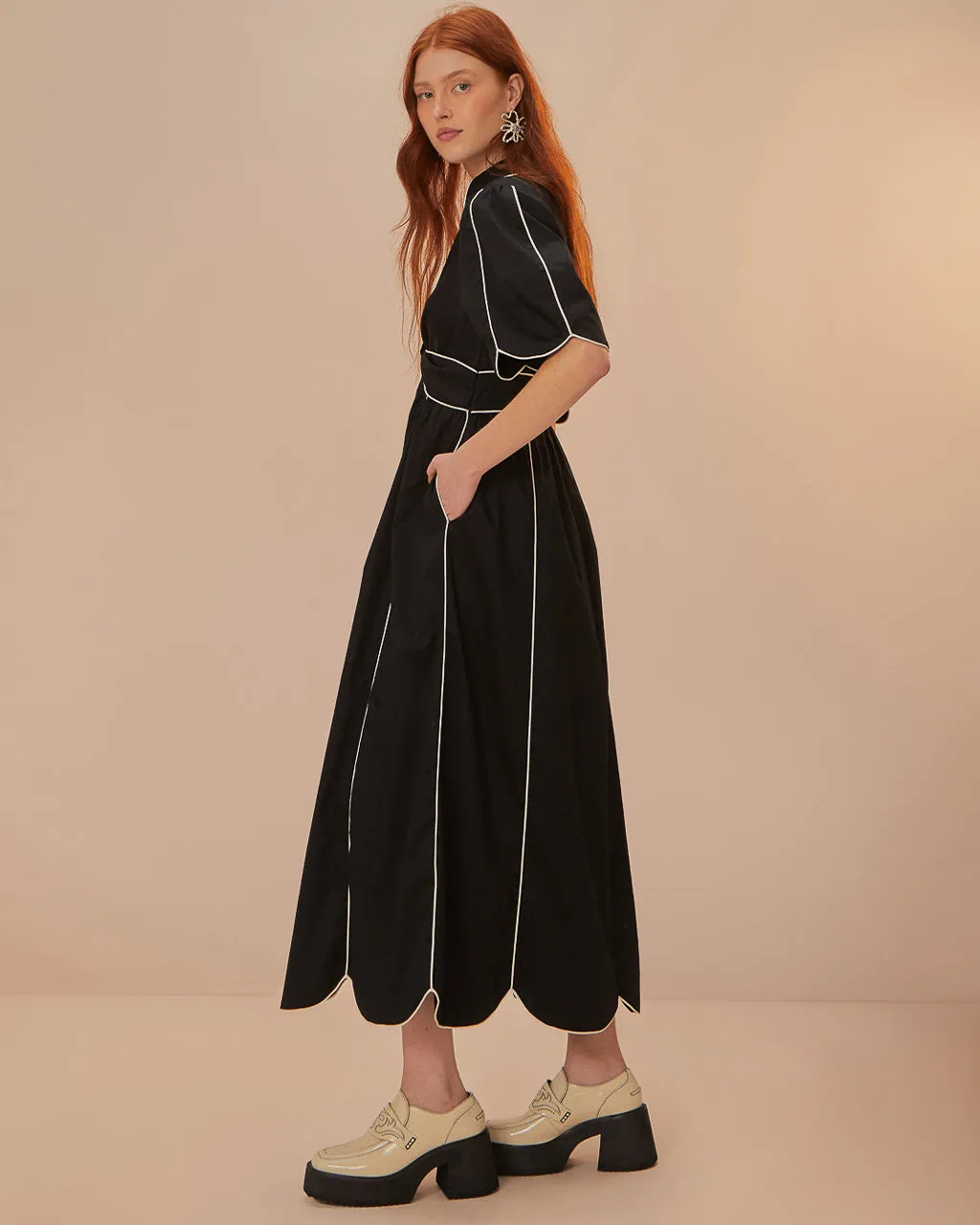 Black And White Short Sleeve Midi Dress sold by ban.do