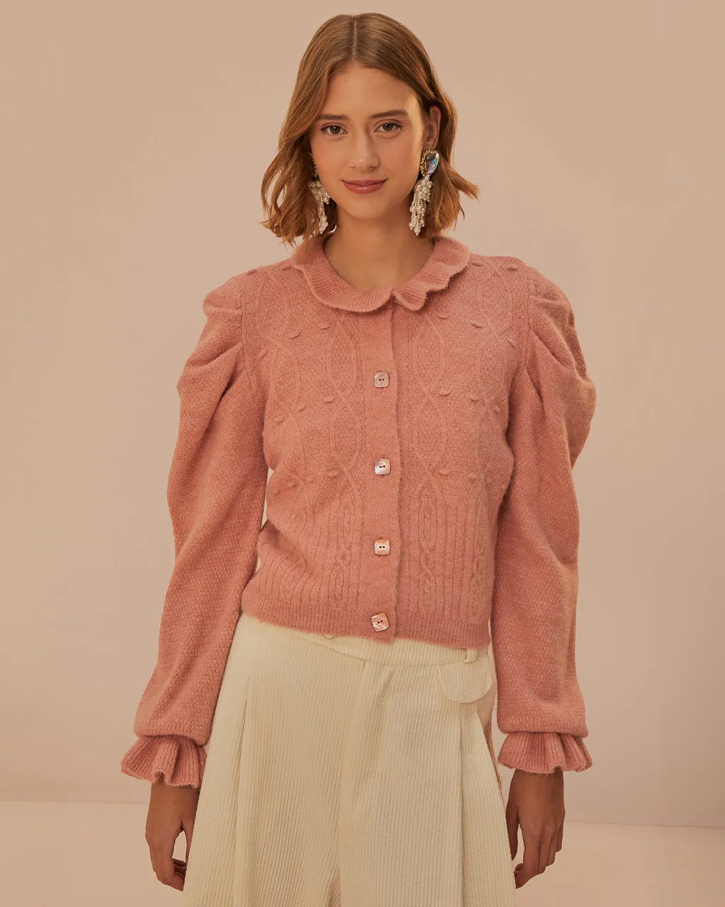 Light Pink Ruffle Knit Cardigan sold by ban.do