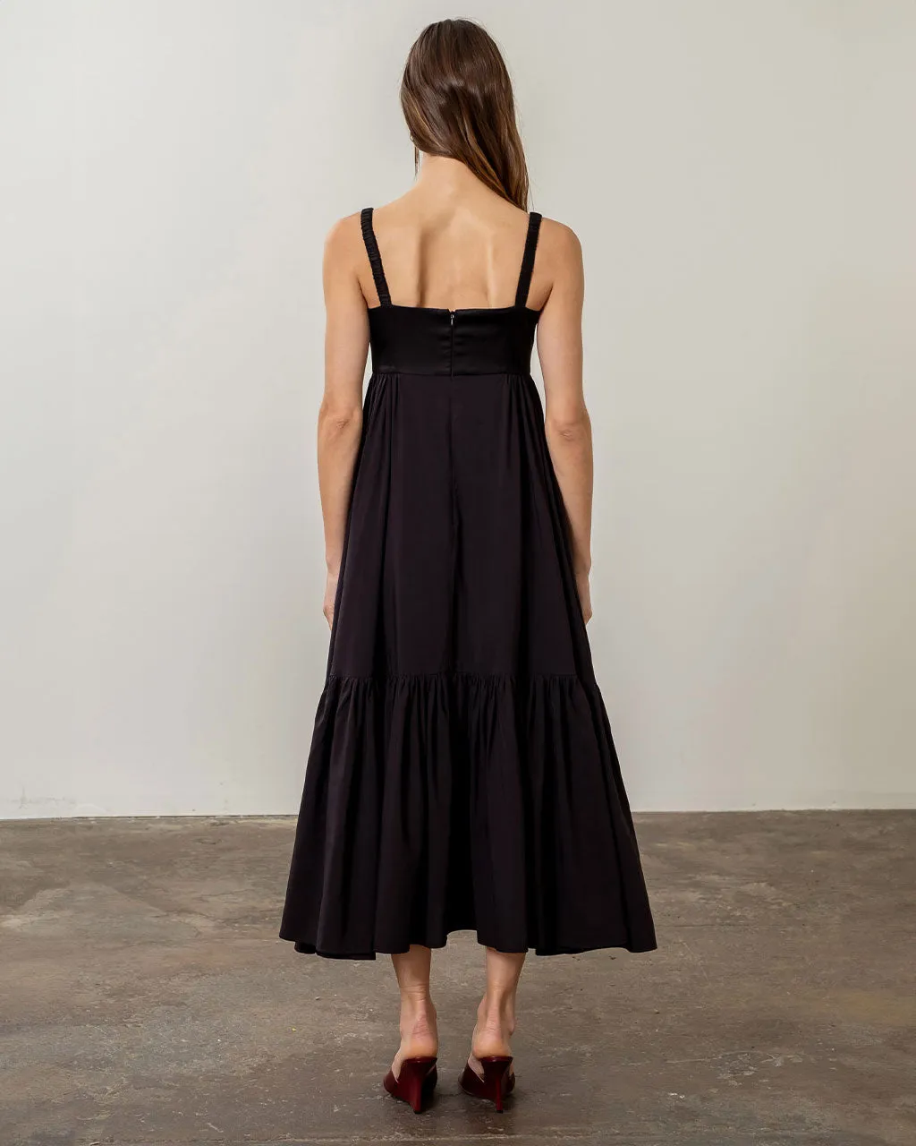 Black Square Neck Tiered Midi Dress sold by ban.do product image thumbnail 2