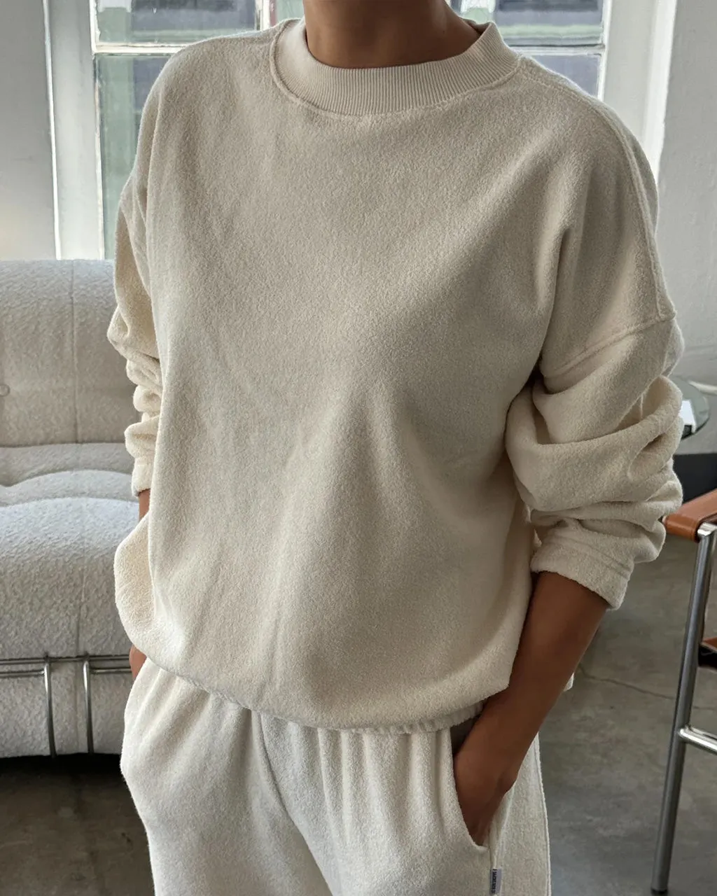 Cotton Terry Daisy Long Sleeve Top - Naturel sold by ban.do