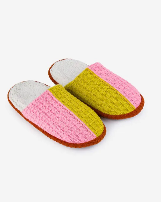 Colorblock Slide Slippers - Golden Olive + Pink sold by ban.do