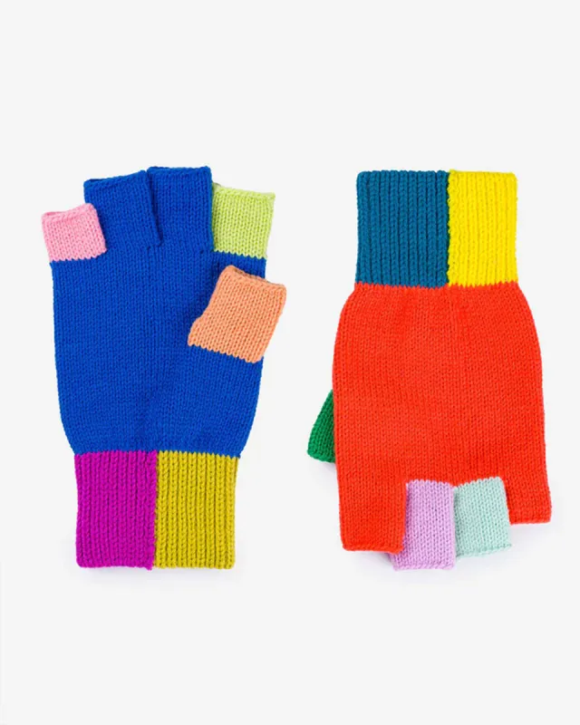 Mismatch Fingerless Gloves - Multi Rainbow sold by ban.do