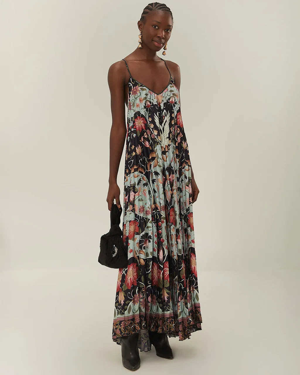 Blue Flowing Beauty Pleated Sleeveless Midi Dress sold by ban.do product image thumbnail 3