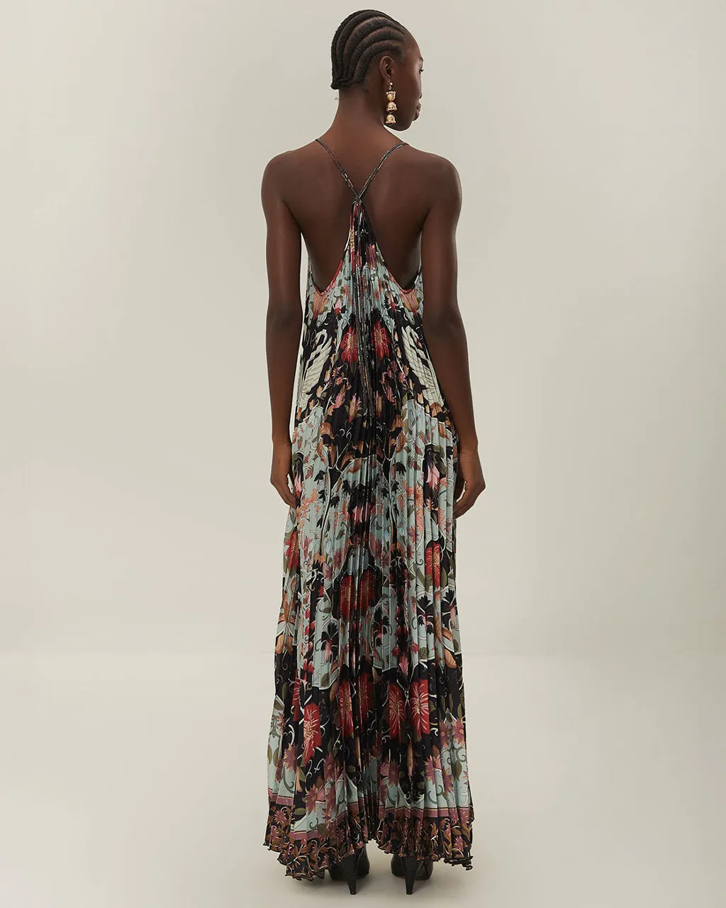 Blue Flowing Beauty Pleated Sleeveless Midi Dress sold by ban.do product image thumbnail 2