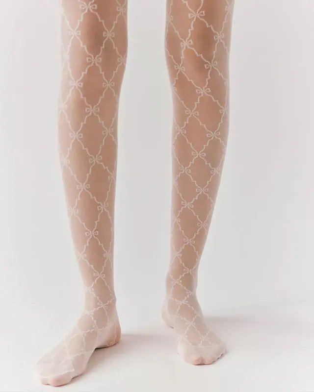 Ribbon Chain Tights - Cream sold by ban.do