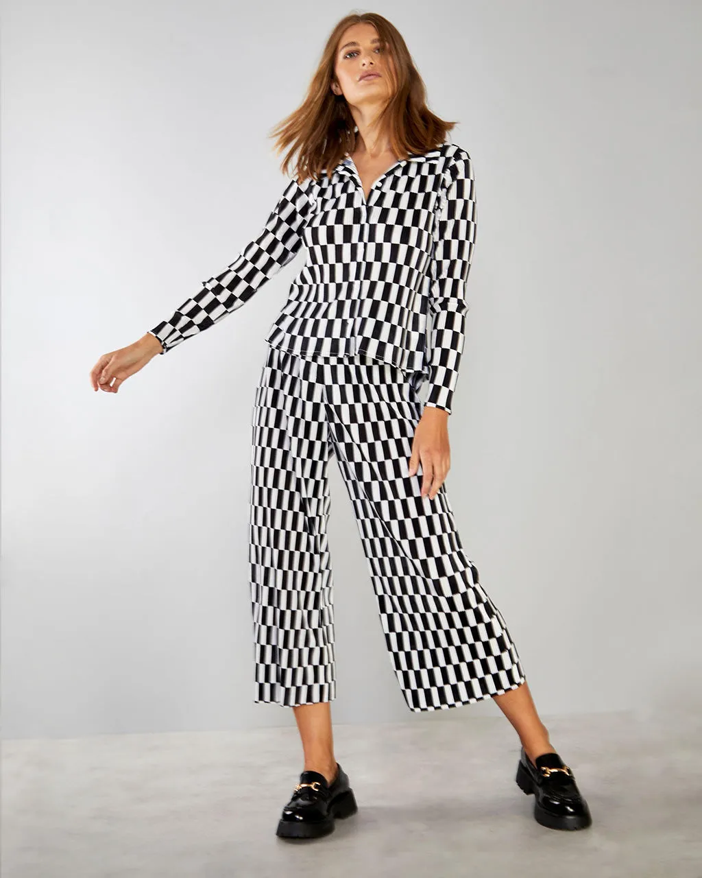 Mono Check Plisse Trousers sold by ban.do