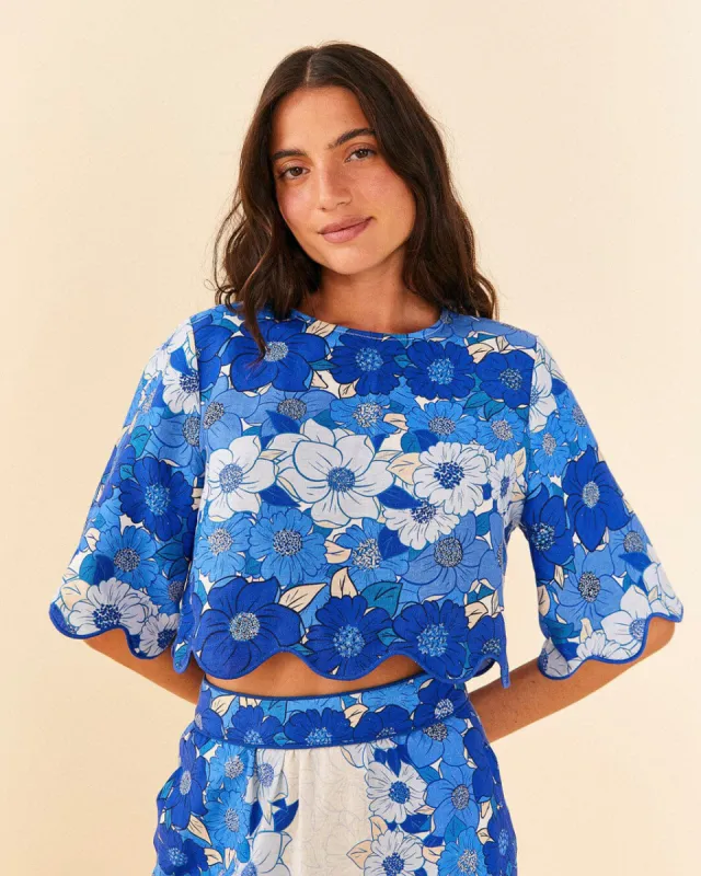 Blue Flower Stripes Crop Top sold by ban.do