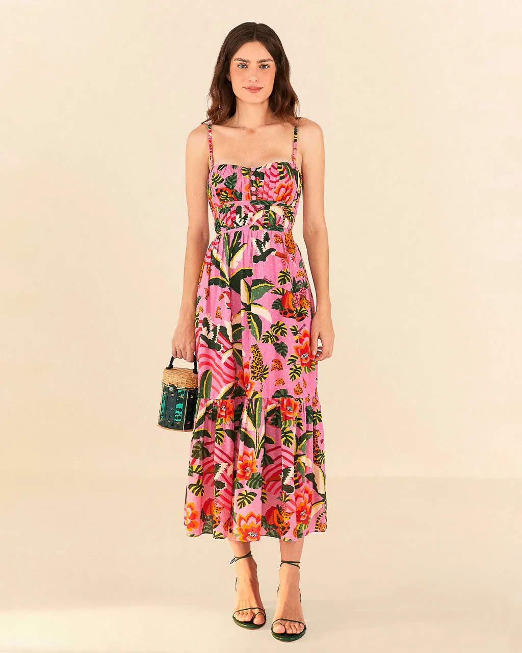 Pink Leopard Forest Midi Dress sold by ban.do