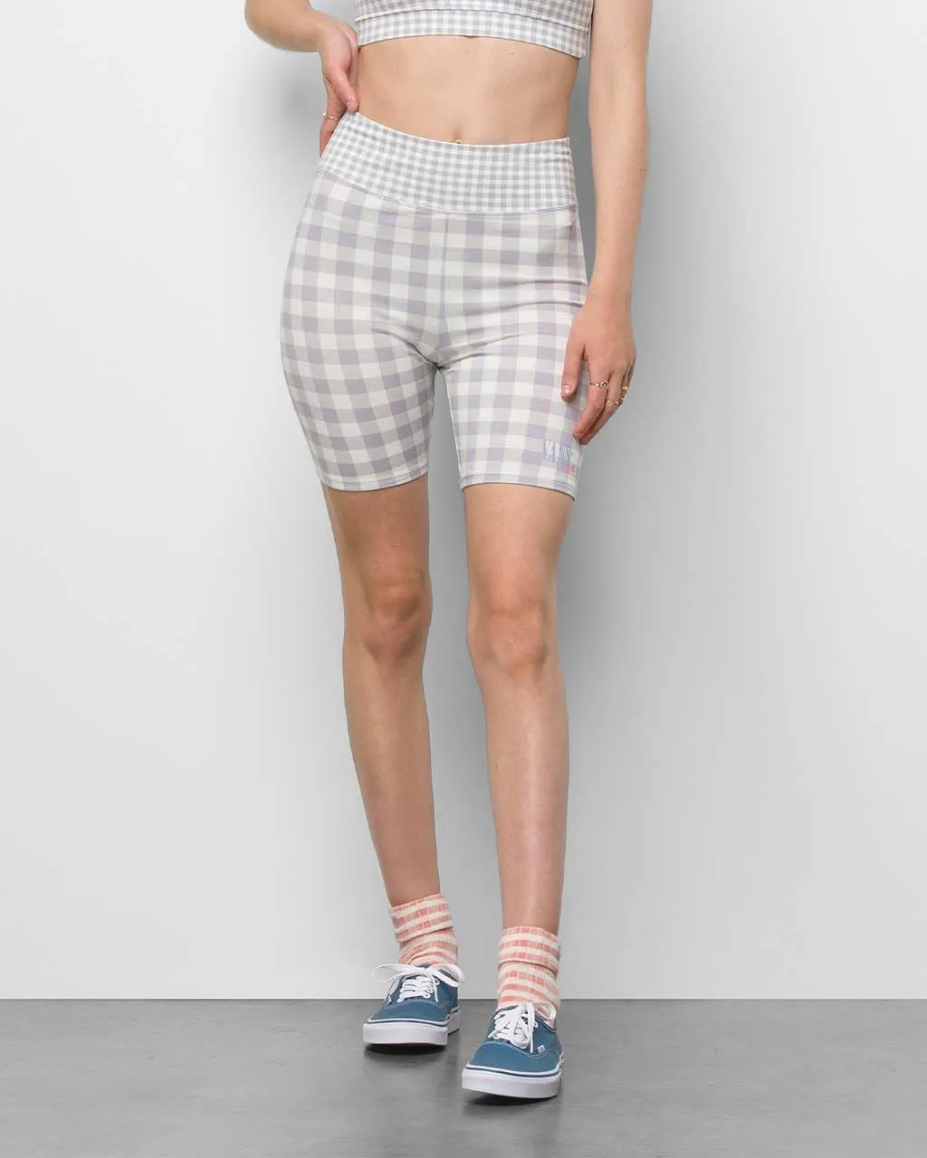 Mixed Up Gingham Legging Short - Languid Lavender sold by ban.do