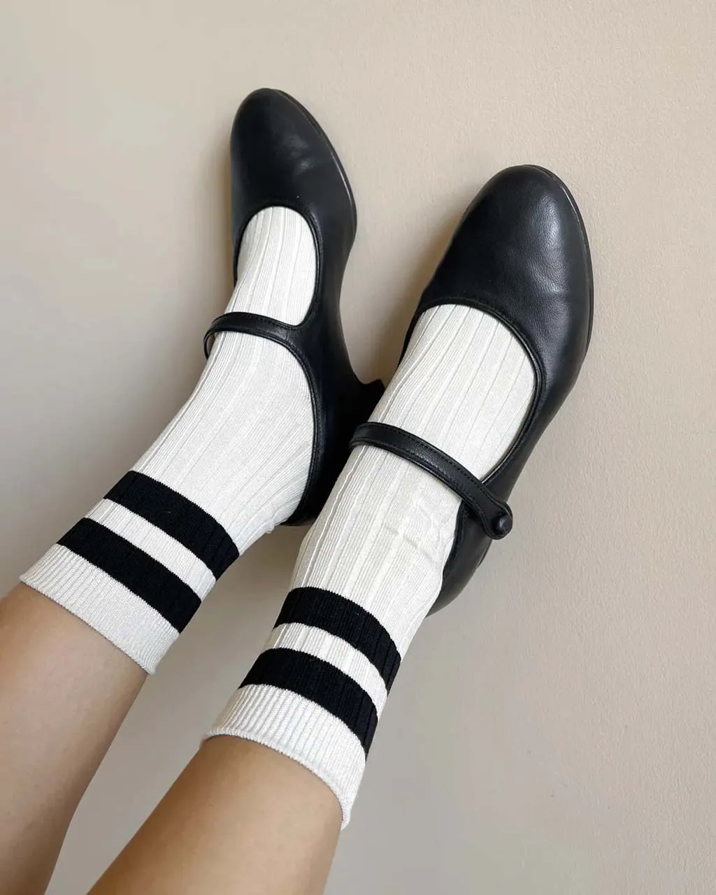 Her Varsity Socks - Cream Black sold by ban.do