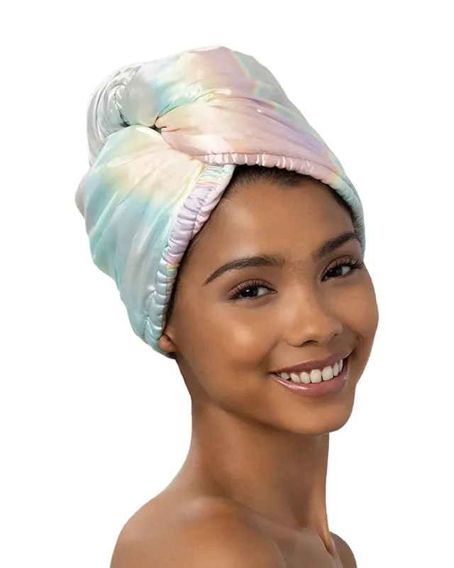 Satin-Wrapped Microfiber Hair Towel - Aura sold by ban.do