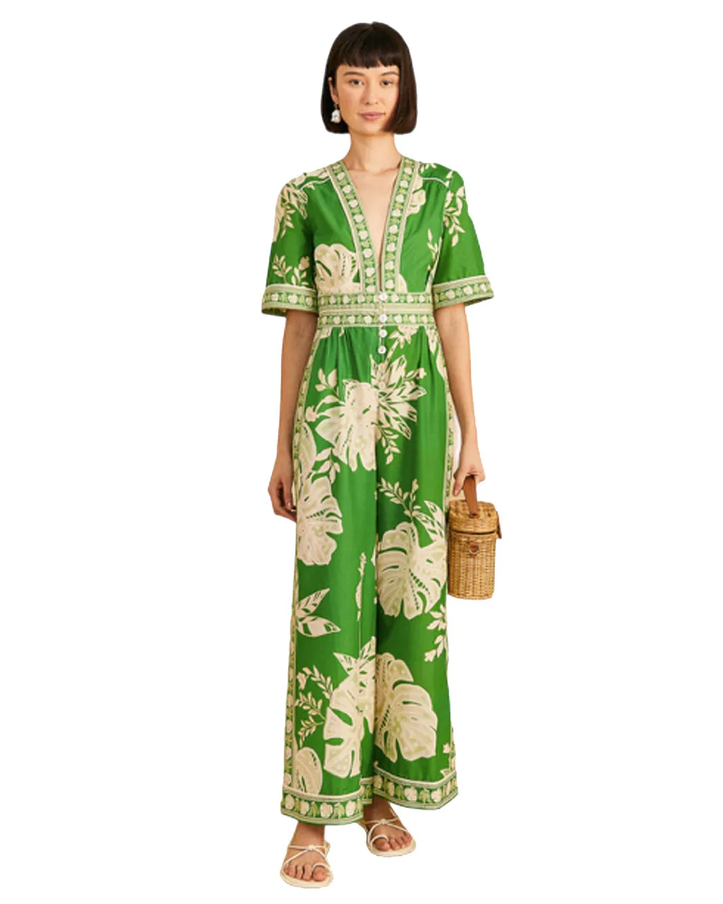 Green Lace Monsteras Jumpsuit sold by ban.do