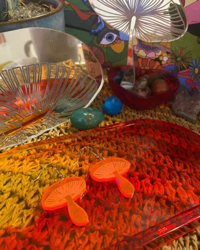 Neon Pink Mushrooms Earrings sold by ban.do