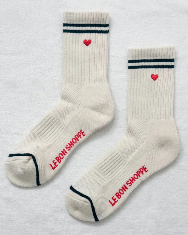 Embroidered Boyfriend Socks - Parchment + Heart sold by ban.do