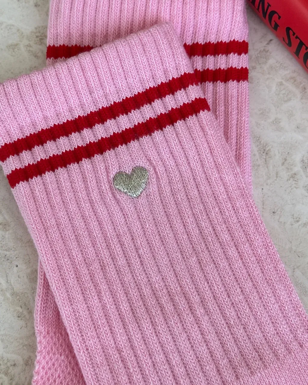 Embroidered Boyfriend Socks - Amour Pink + Heart sold by ban.do product image thumbnail 2
