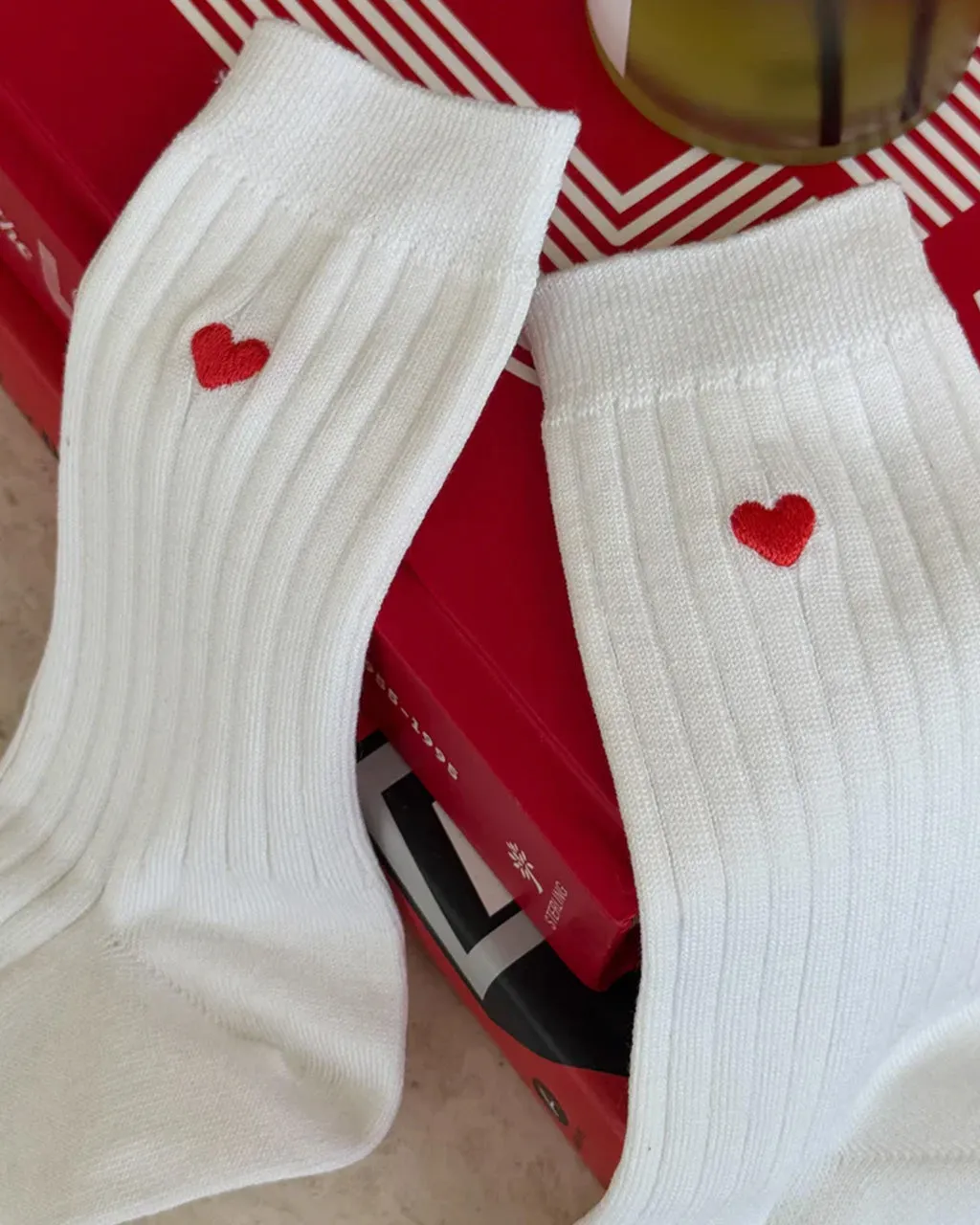 Embroidered Her Socks - Classic White + Heart sold by ban.do product image thumbnail 3