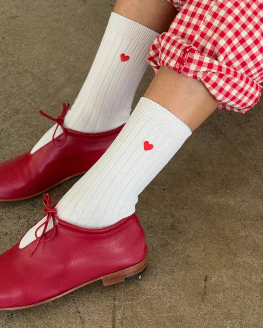 Embroidered Her Socks - Classic White + Heart sold by ban.do