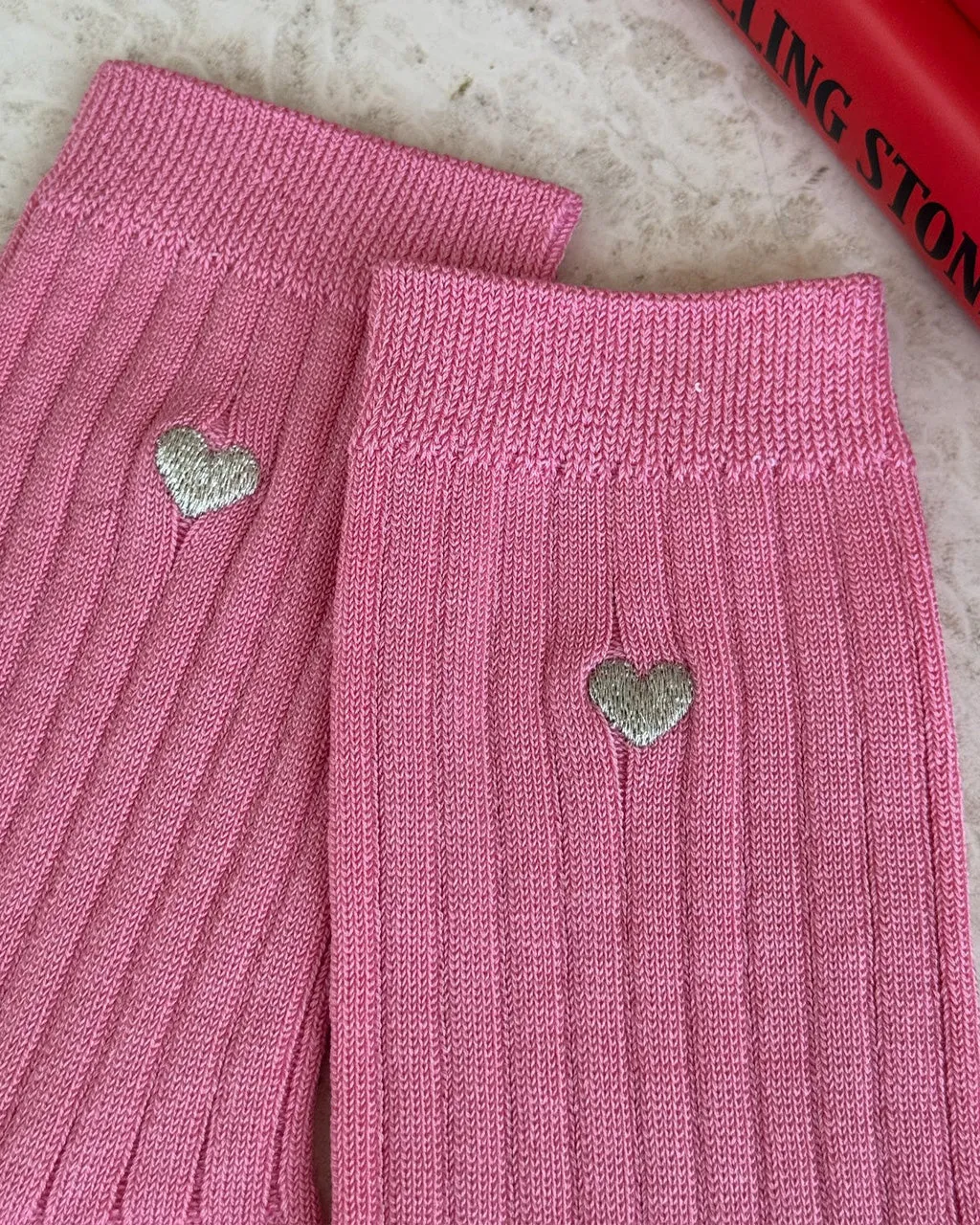 Embroidered Her Socks - Pink Water + Heart sold by ban.do product image thumbnail 2