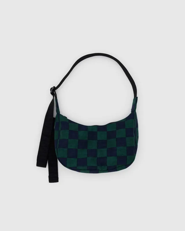 Small Nylon Crescent Bag w/ Key Leash - Navy Green Check sold by ban.do