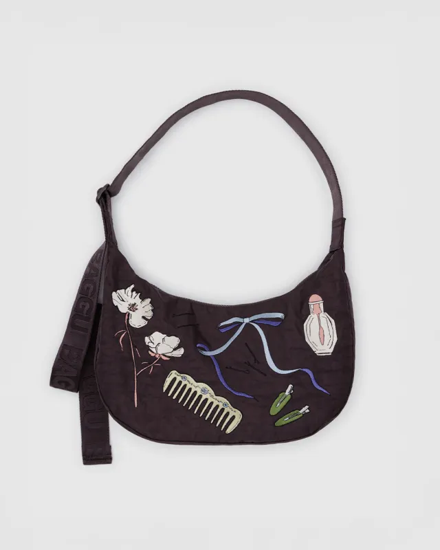 Medium Nylon Crescent Bag w/ Key Leash - Embroidered Get Ready With Me made by BAGGU