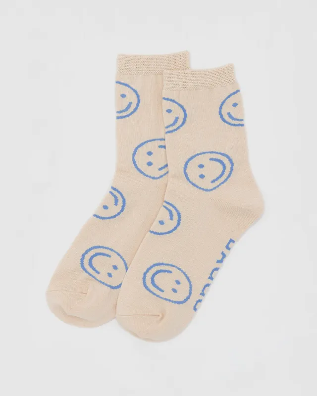 Crew Socks - Ecru Periwinkle Happy sold by ban.do