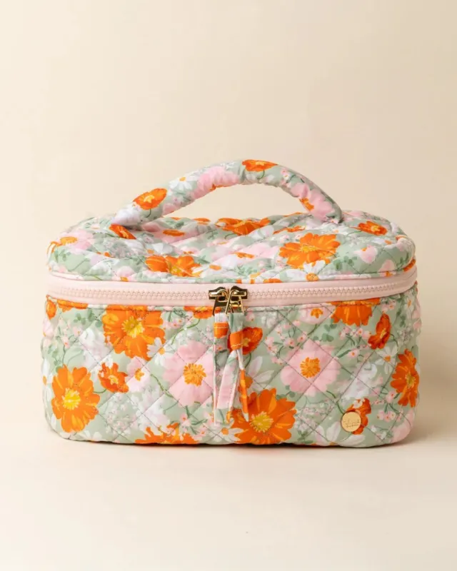 Glam & Go Quilted Cosmetic Bag - Bouquet Beauty Sage sold by ban.do