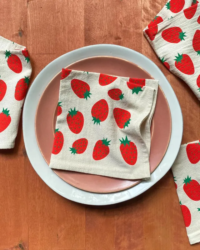 Natural Cotton Cloth Napkins - Red Strawberries sold by ban.do
