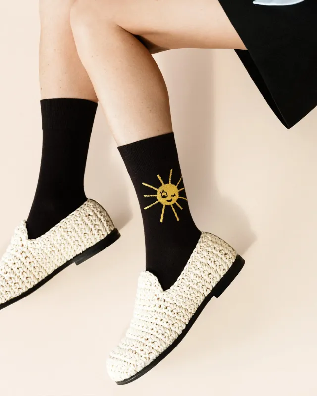 Sunny Days Crew Socks - Black sold by ban.do
