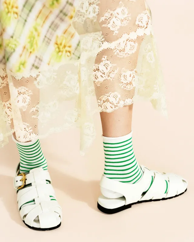 Nautical Stripe Crew Socks - Green sold by ban.do