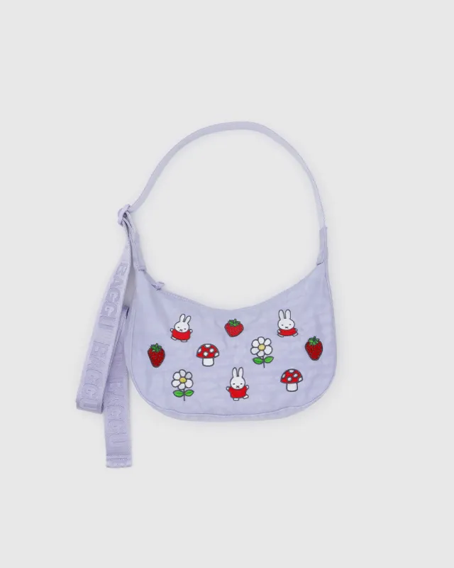 Small Nylon Crescent Bag w/ Key Leash - Embroidered Miffy made by BAGGU