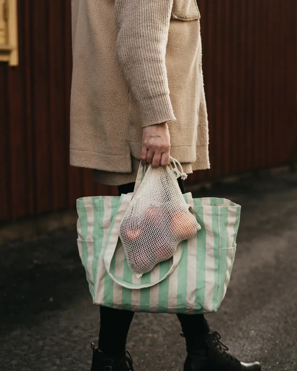 Organic Cotton Low Tote Bag - Striped Mint sold by ban.do product image thumbnail 2