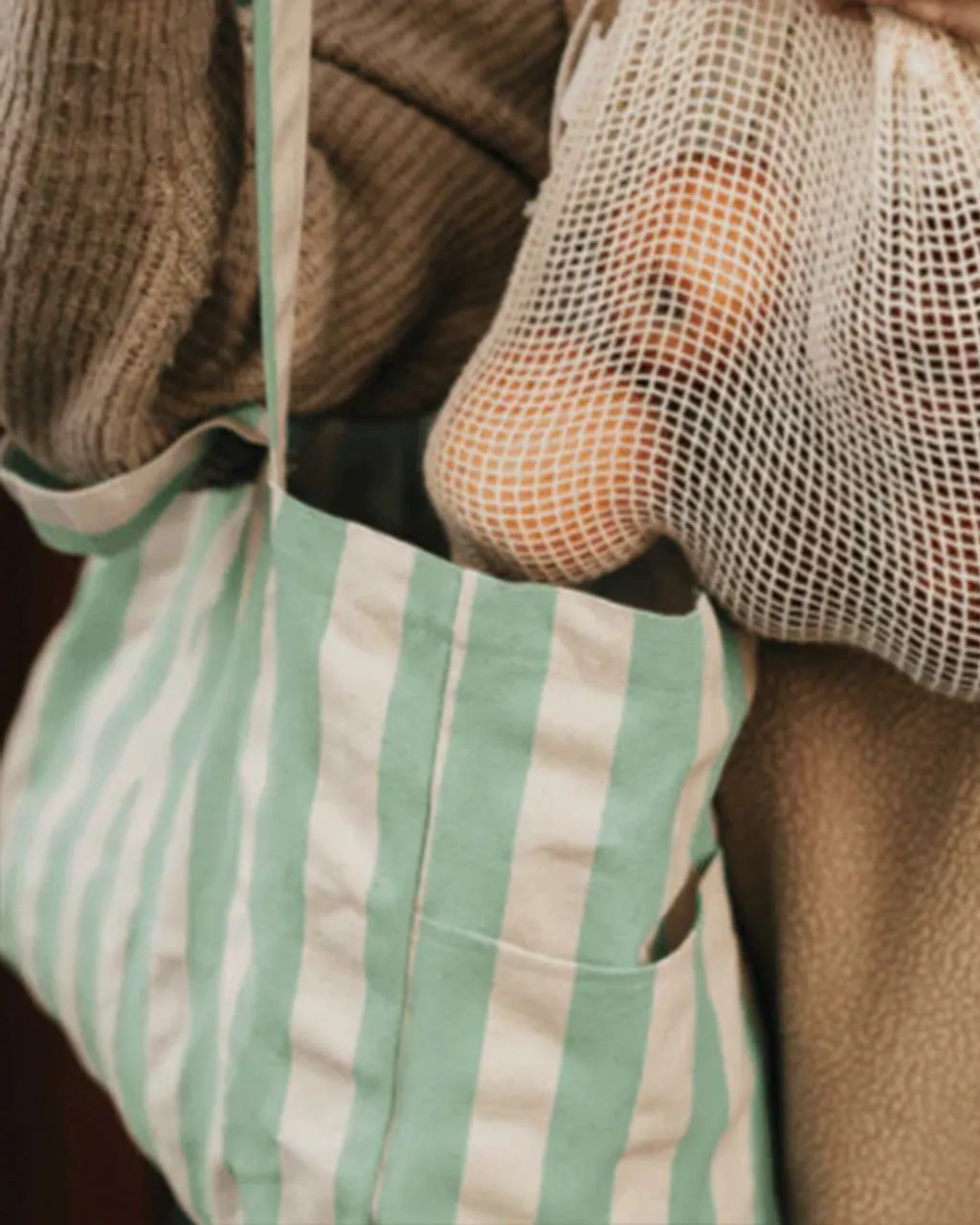 Organic Cotton Low Tote Bag - Striped Mint sold by ban.do product image thumbnail 3