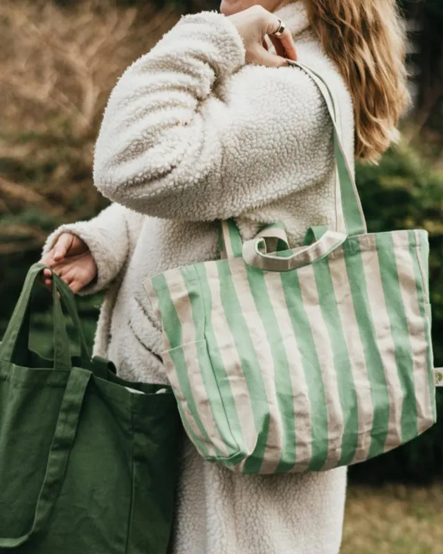 Organic Cotton Low Tote Bag - Striped Mint sold by ban.do