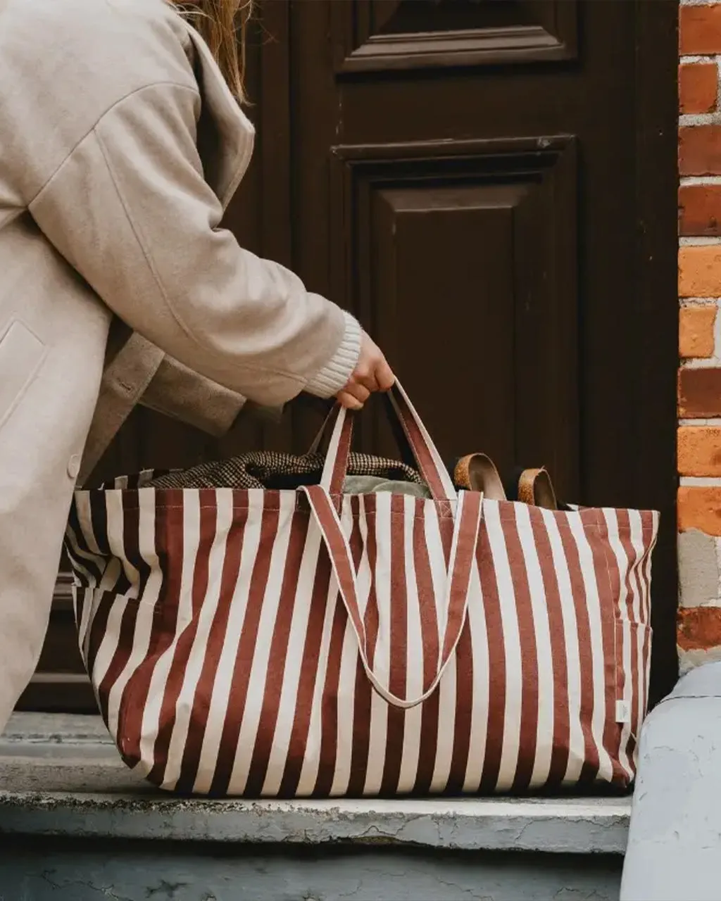 Large Cloth Crate Tote Bag - Striped Orange sold by ban.do