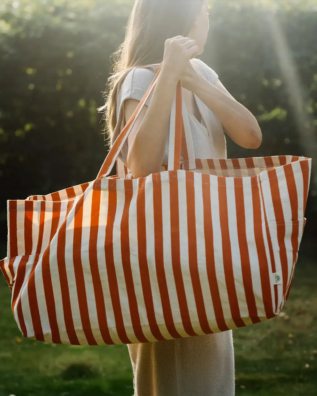 Large Cloth Crate Tote Bag - Striped Orange sold by ban.do product image thumbnail 2