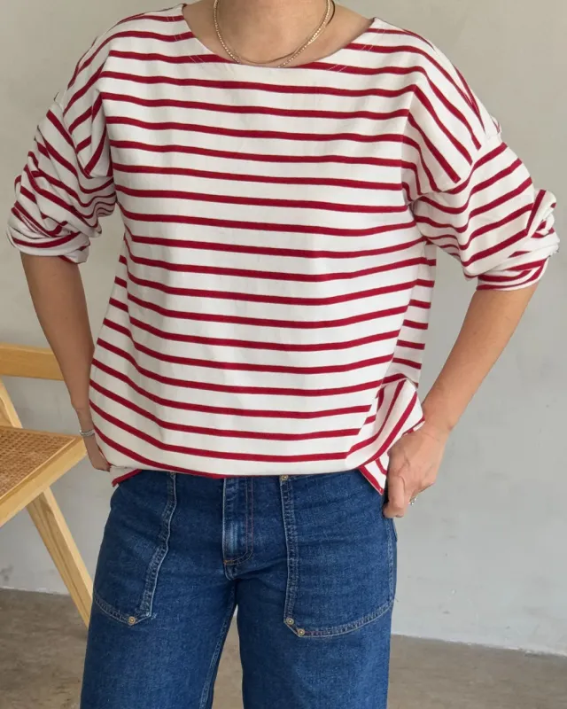 Marseille Boat Neck Top - Red Stripe sold by ban.do