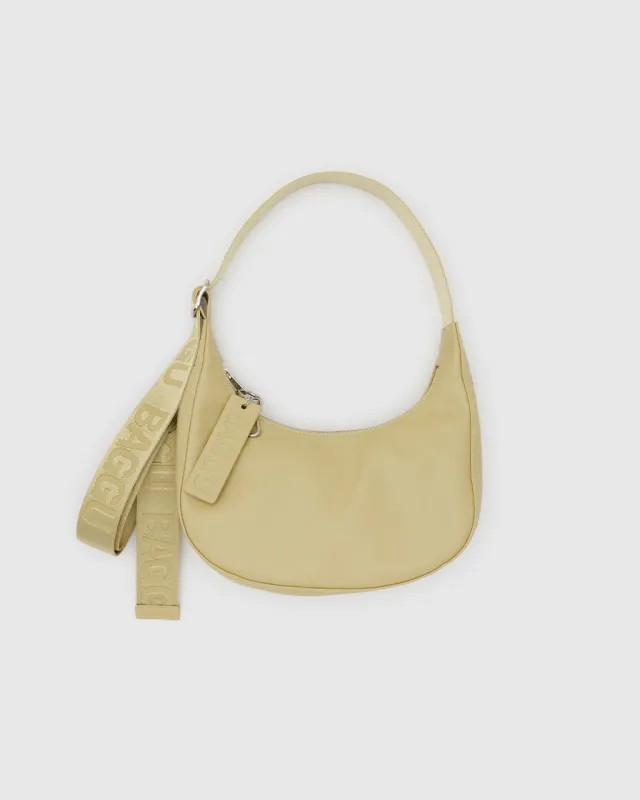 Small Recycled Leather Crescent Bag - Straw sold by ban.do