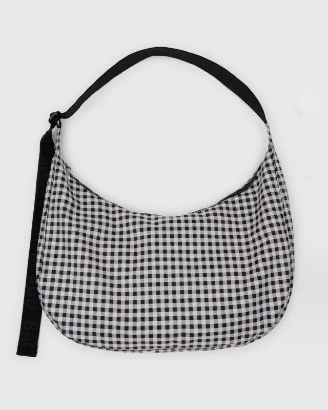 Large Nylon Crescent Bag w/ Key Leash - Black & White Gingham sold by ban.do
