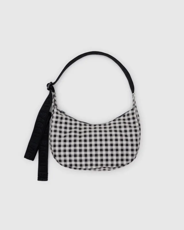 Small Nylon Crescent Bag w/ Key Leash - Black & White Gingham sold by ban.do