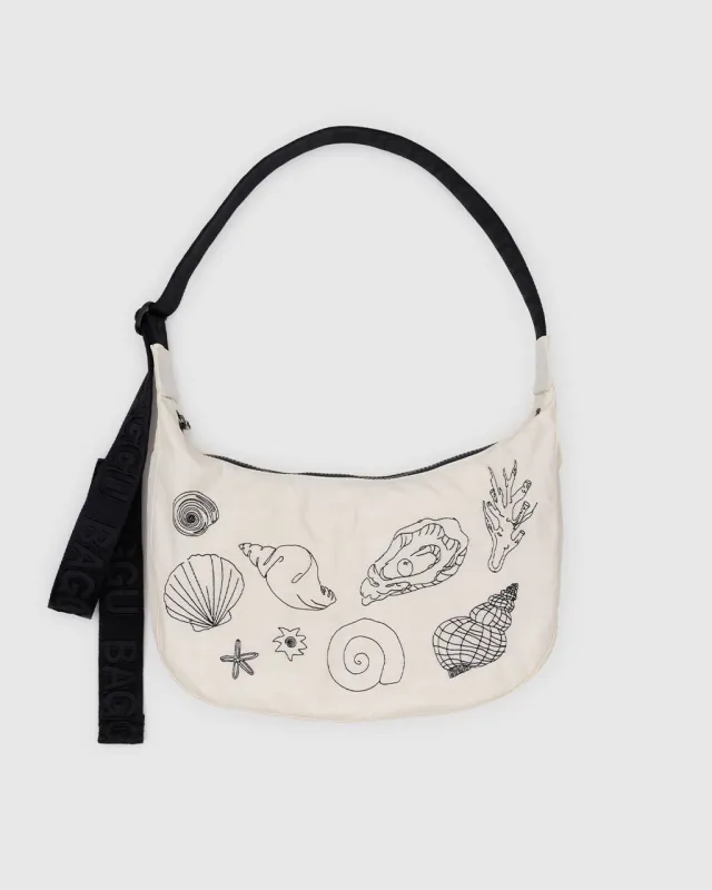 Medium Nylon Crescent Bag w/ Key Leash - Embroidered Shells sold by ban.do
