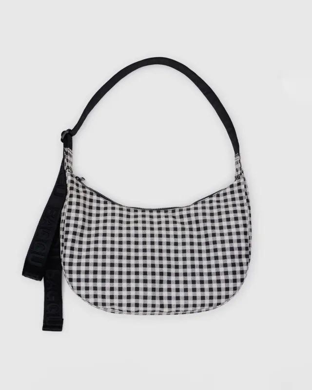 Medium Nylon Crescent Bag w/ Key Leash - Black & White Gingham sold by ban.do