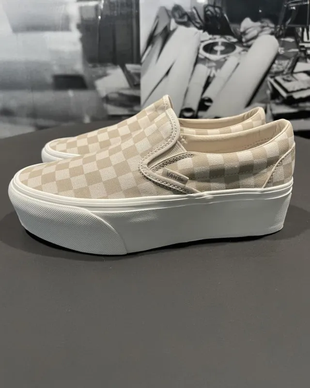 Classic Slip-On Checkerboard Stackform Sneaker - Mushroom sold by ban.do