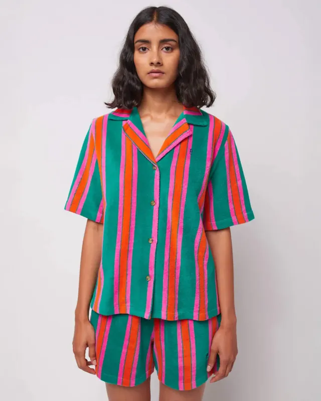 Short Sleeve Striped Terry Cloth Shirt sold by ban.do