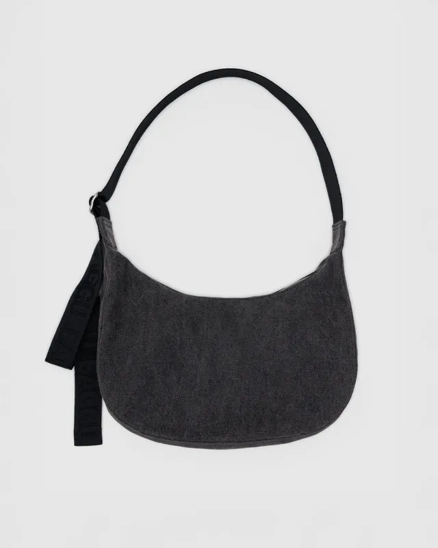 Medium Denim Crescent Bag w/ Key Leash - Washed Black Denim sold by ban.do