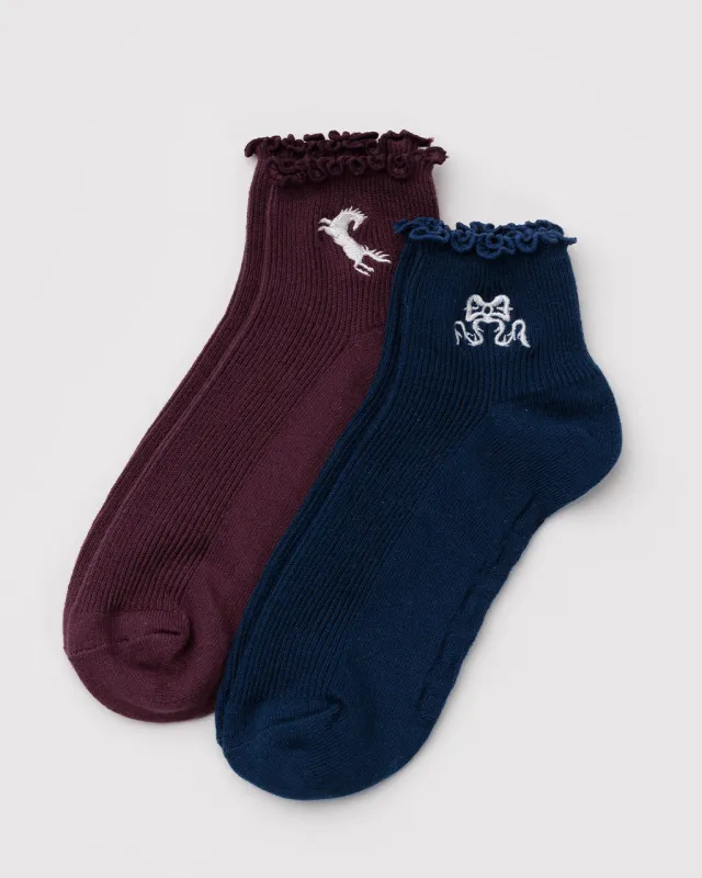 Lettuce Edge Sock Set Of 2 - Mahogany & Navy Icons sold by ban.do