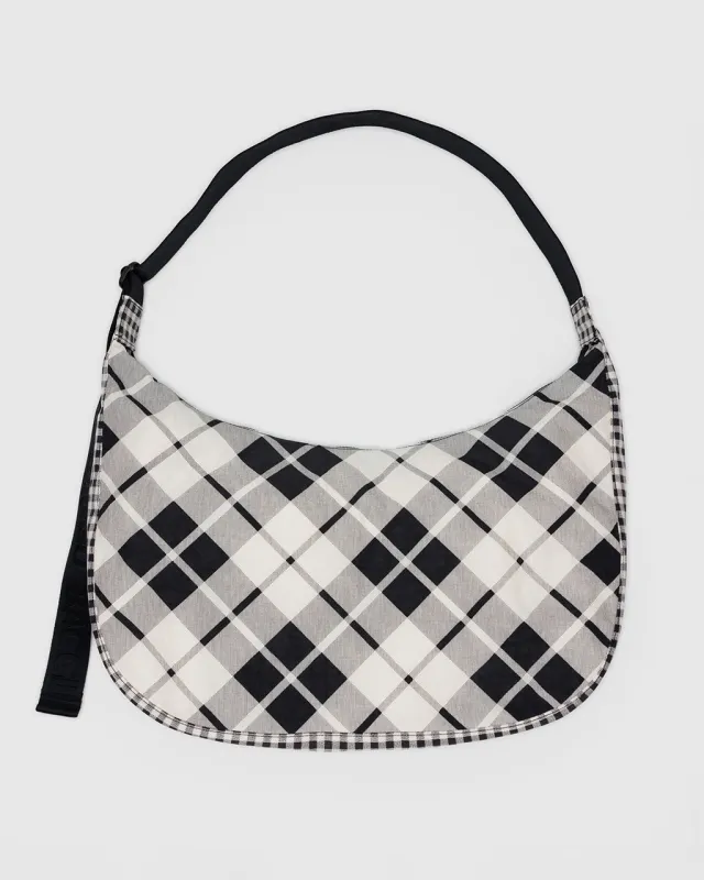 Large Nylon Crescent Bag w/ Key Leash - Mixed Plaid made by BAGGU