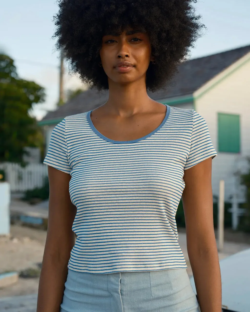 Scoop Ribsy Tee - Navy Stripe sold by ban.do