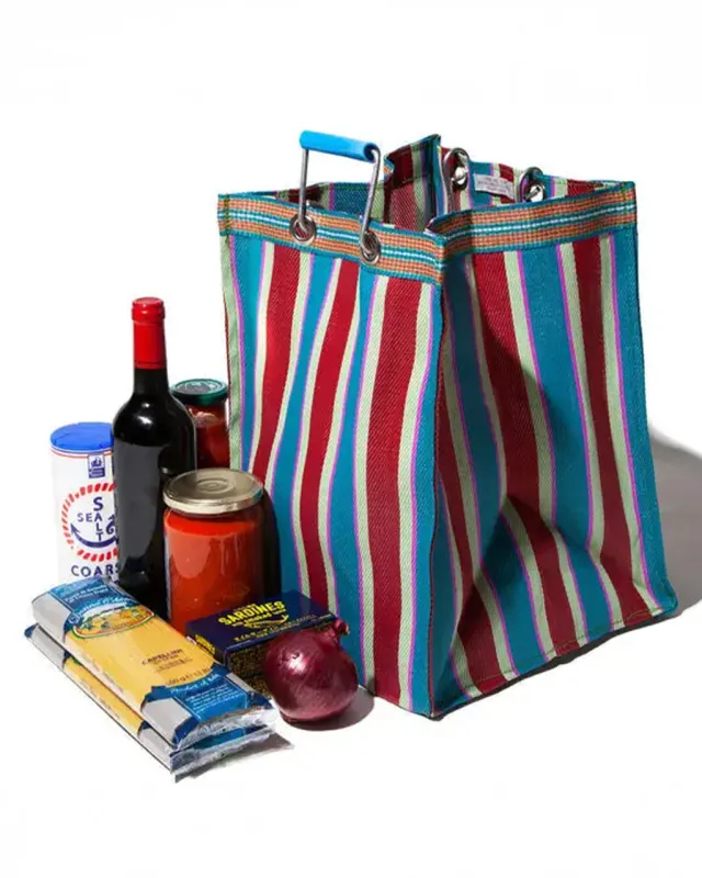 Recycled Plastic Rectangle Stripe Bag - Red + Blue sold by ban.do